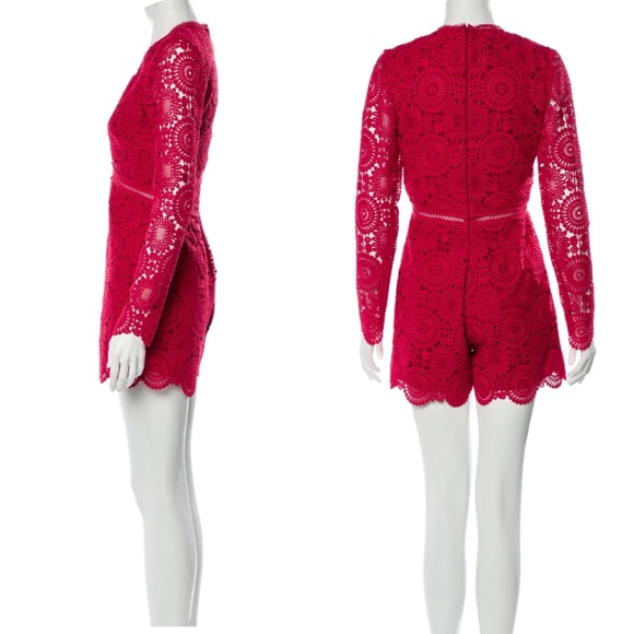Ml Monique Lhuillier Lace V-Neck Romper Red Sz 10 - Picture 2 of 13